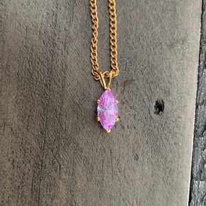Vintage Gold Tone and Purple Stone Necklace 18”